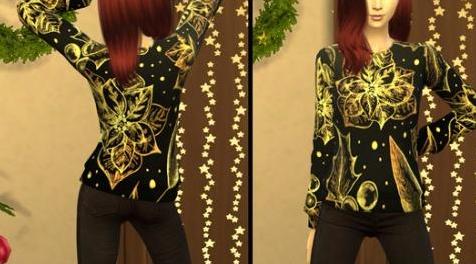 模拟人生4MOD Golden Poinsettia Sweater Top - Spa Day needed 毛衣