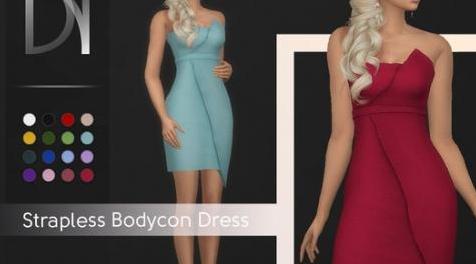 模拟人生4MOD Strapless Bodycon Dress 连衣裙