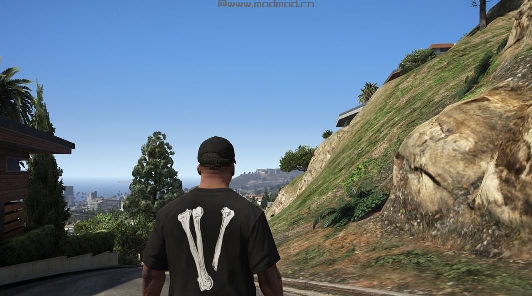 侠盗猎车手5「GTA5」Mod: VLONE头骨和骨头黑色T恤