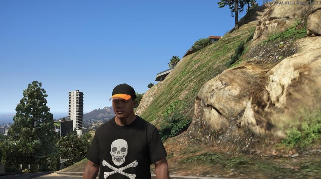 侠盗猎车手5「GTA5」Mod: VLONE头骨和骨头黑色T恤