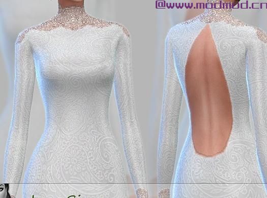 模拟人生4MOD Laced Gown Kaia - City Living needed 婚纱