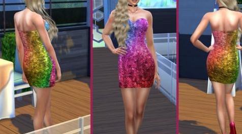 模拟人生4MOD Rainbow Sparkle Sequin Mini Dress 彩虹连衣裙