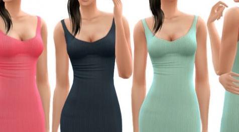模拟人生4MOD Ribbed Scoop Neck Bodycon Dress 连衣裙