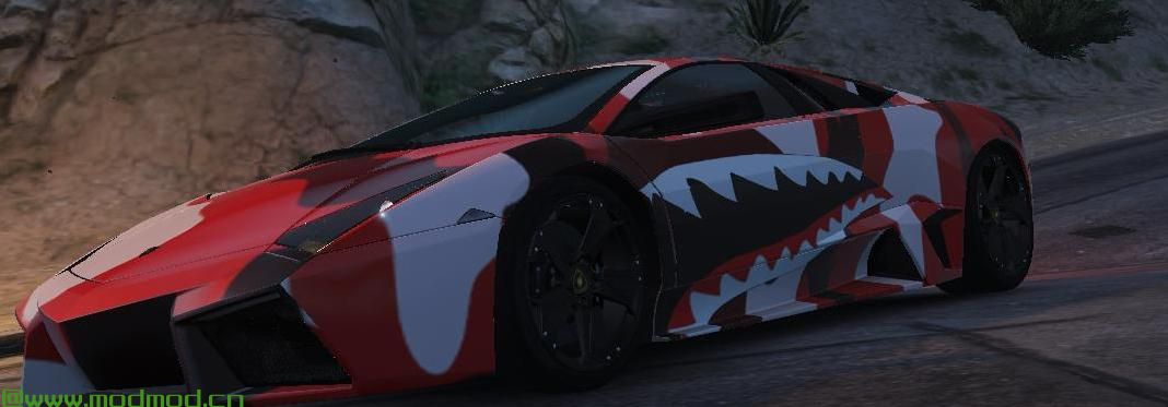 侠盗猎车手5「GTA5」Mod: Bape Shark兰博基尼纹理（红色）