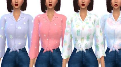 模拟人生4MOD Knotted Button Up - Mesh Needed 打结衬衣