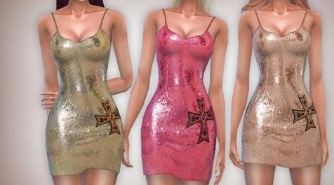 模拟人生4MOD Sequin Cross Embellished Bodycon Dress 紧身连衣裙