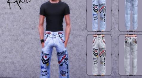 模拟人生4MOD M Chicklets Printed Full Length Jeans 牛仔裤