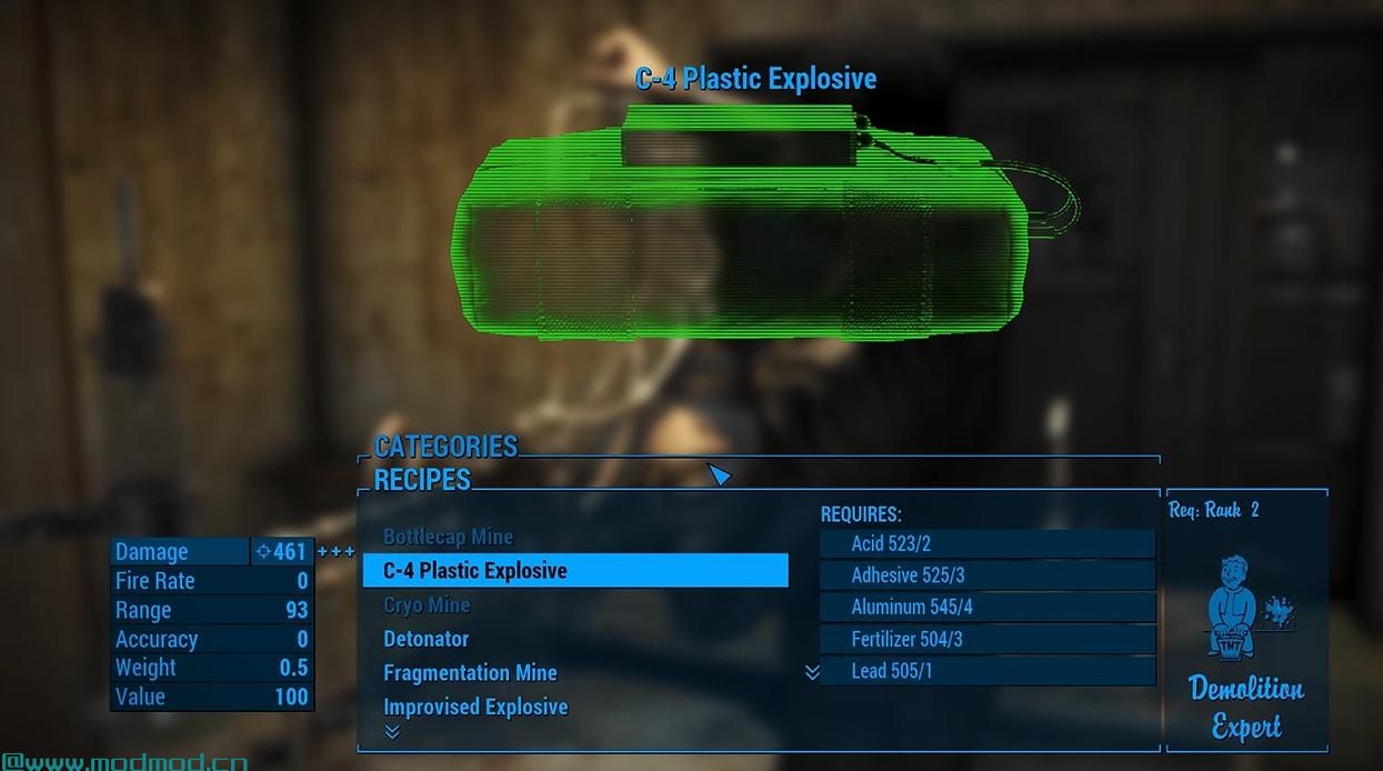 远程炸药 - 带雷管的C4等