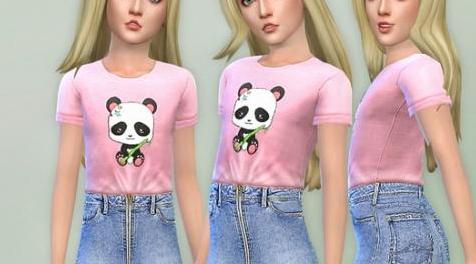 模拟人生4MOD Panda Tee with Denim Skirt 熊猫T恤搭配牛仔裙