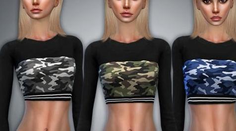 模拟人生4MOD Camo Long Sleeve Crop 上衣