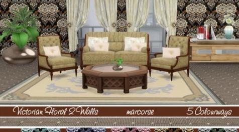 模拟人生4MOD Victorian Floral 2 Walls_marcorse 花卉墙纸