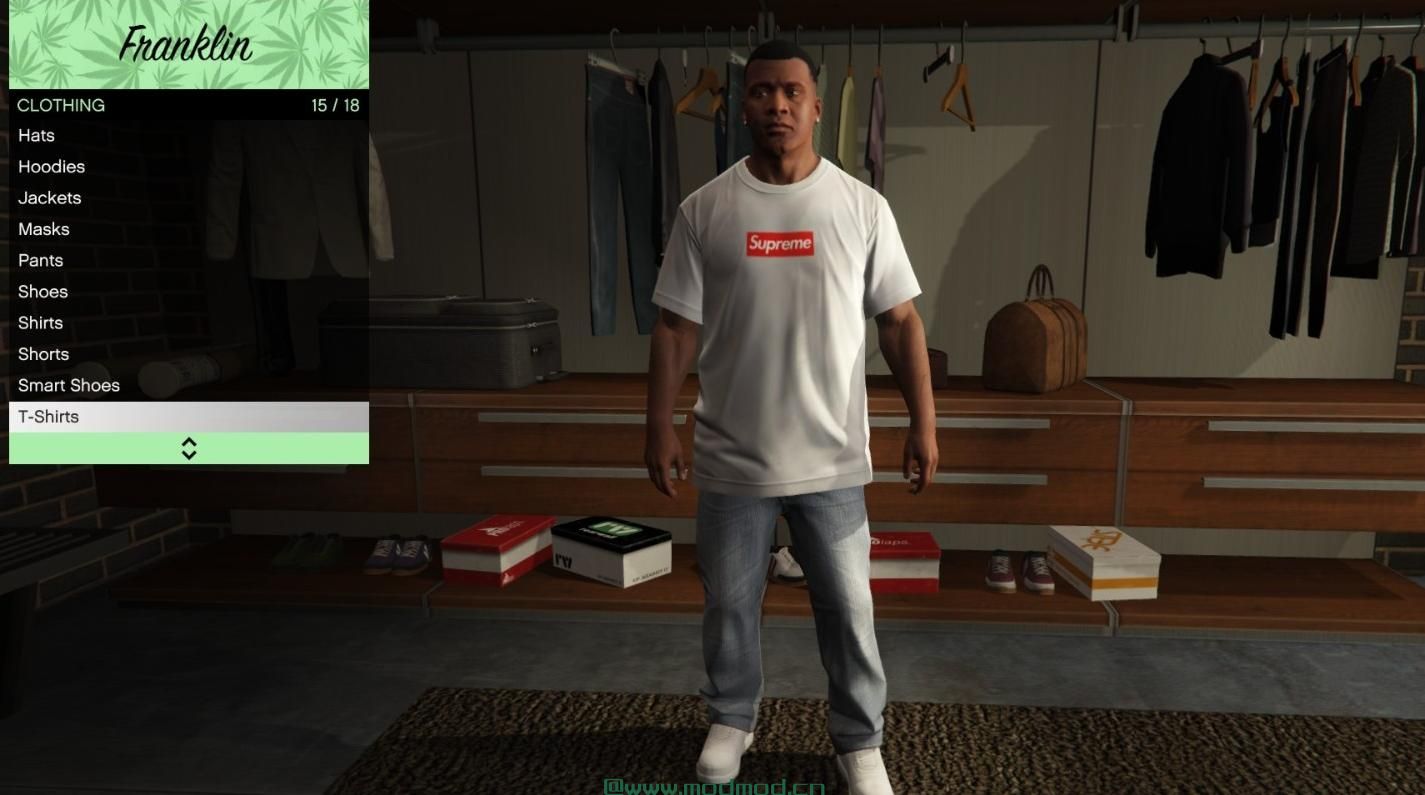 侠盗猎车手5「GTA5」Mod: 富兰克林的Supreme Box Logo T恤