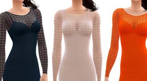 模拟人生4MOD Crochet Sweater Dress 钩针编织毛衣连衣裙