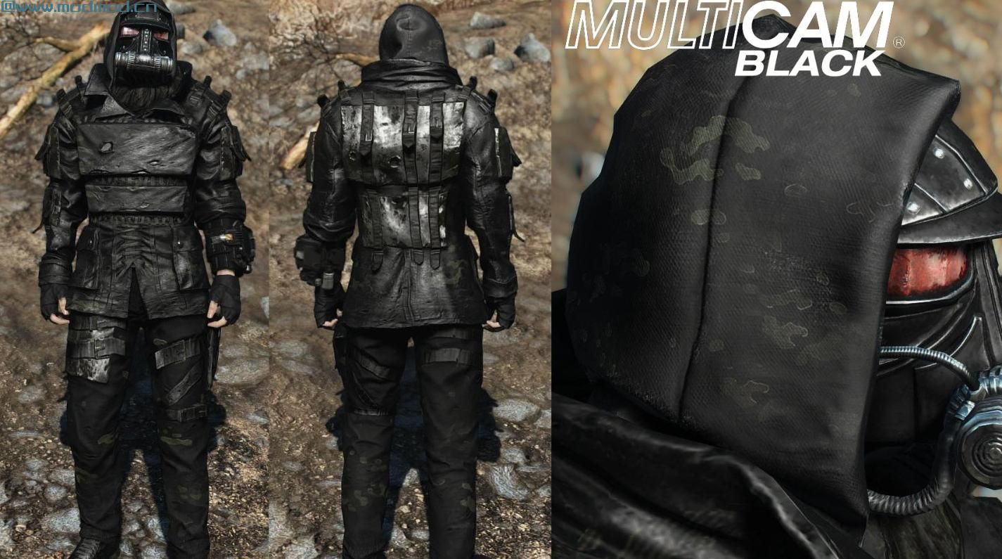 辐射4MOD 荒地运营商（Multicam和A-TACS铁路装甲突击防毒面具军队头盔旅行背包）