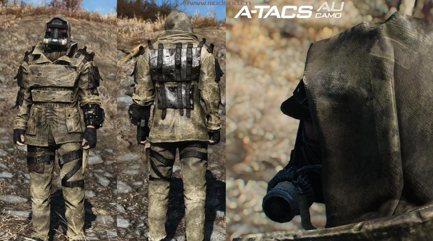 辐射4MOD 荒地运营商（Multicam和A-TACS铁路装甲突击防毒面具军队头盔旅行背包）