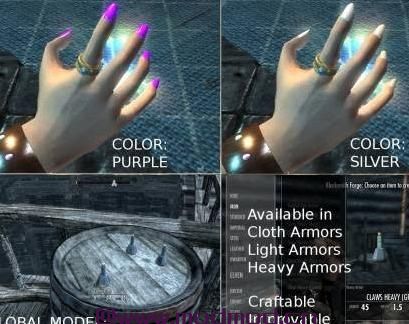 上古卷轴5：天际MOD Kaw Claws-Colored Long Nails （指甲mod）