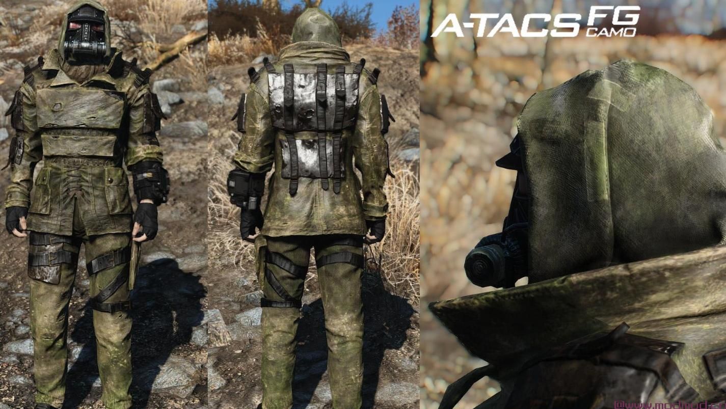 辐射4MOD 荒地运营商（Multicam和A-TACS铁路装甲突击防毒面具军队头盔旅行背包）