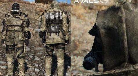 辐射4MOD 荒地运营商（Multicam和A-TACS铁路装甲突击防毒面具军队头盔旅行背包）