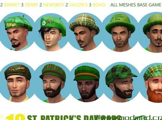 模拟人生4MOD SimmieV_St Patrick’s Day Caps and  Hats 帽子