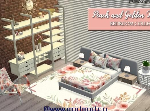 Peach and Golden Floral Bedroom 花卉卧室