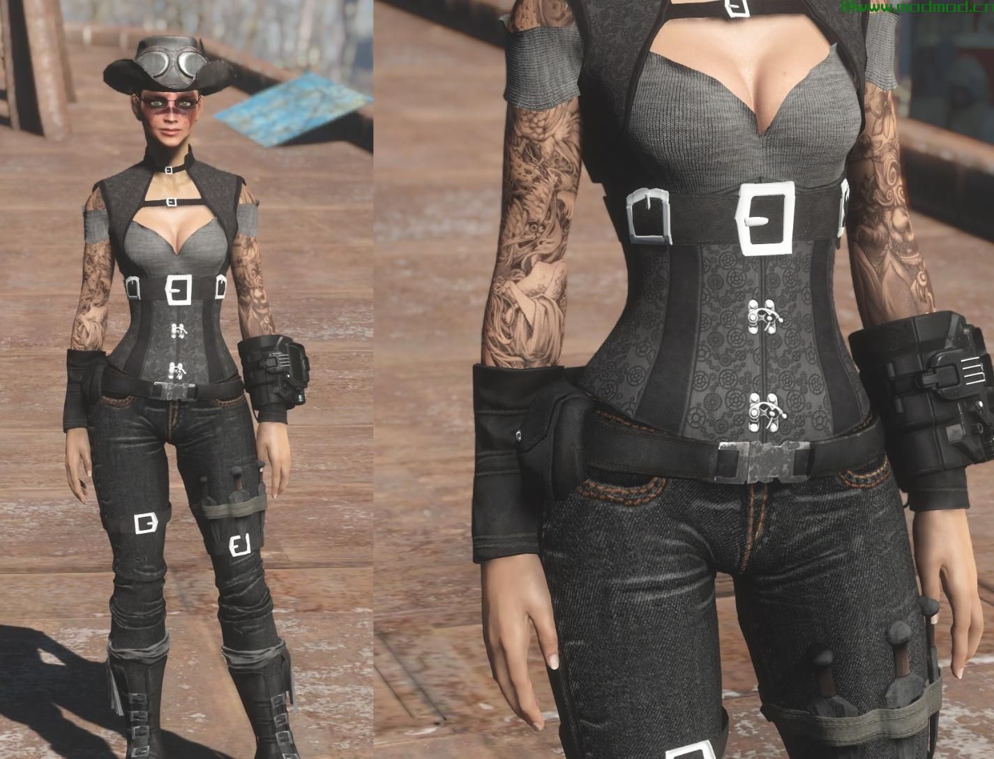 Steampunk Gunslinger Outfit  -  Vanilla  -  CBBE