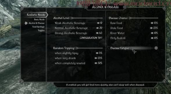上古卷轴5：天际MOD 【Realistic Needs and Diseases】RND真实需求与疾病v1.9.10。经典的真实系