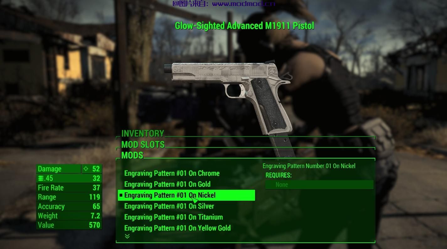 辐射4MOD DOOMBASED 1911雕刻附加组件