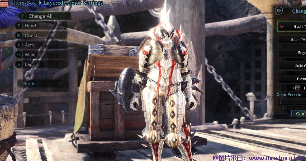 怪物猎人：世界MOD GX White Fatalis Bushi Sabi各部位护甲（适合男性和女性）