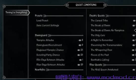 上古卷轴5：天际MOD 【听歌汉化】Timing is Everything，自定义开始任务的等级和袭击间隔时间。
