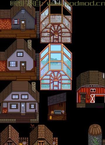 星露谷物语MOD Recolored Buildings - 较小的筒仓 - Alt砖屋 - 彩虹色