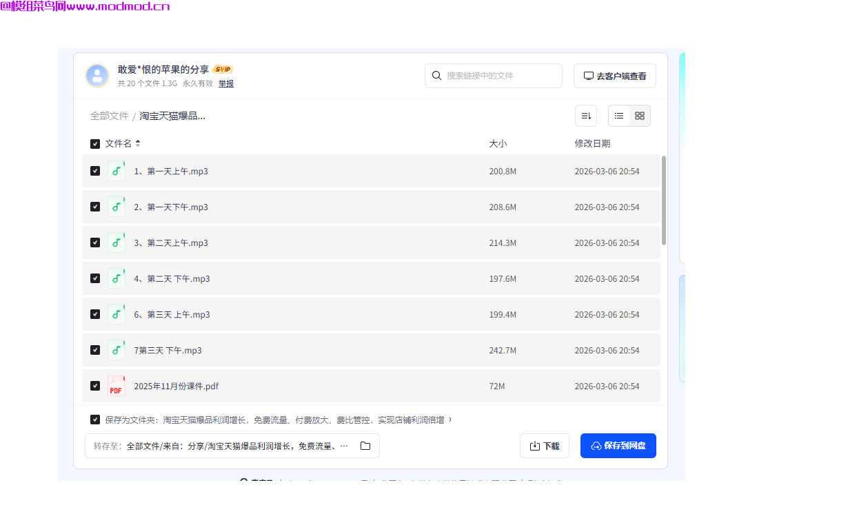淘宝天猫爆品利润增长VIP培训班视频网盘免费下载